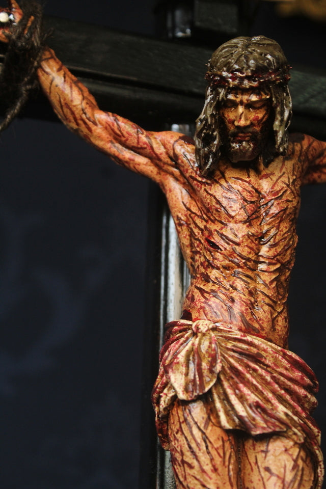 CRUCIFIXO PAREDE 50 CM PAIXÃO DE CRISTO CHAGAS ULTRA REALISTAS MÉDIO