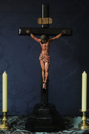 CRUCIFIXO MESA 60 CM PAIXÃO DE CRISTO CHAGAS ULTRA REALISTAS MÉDIO