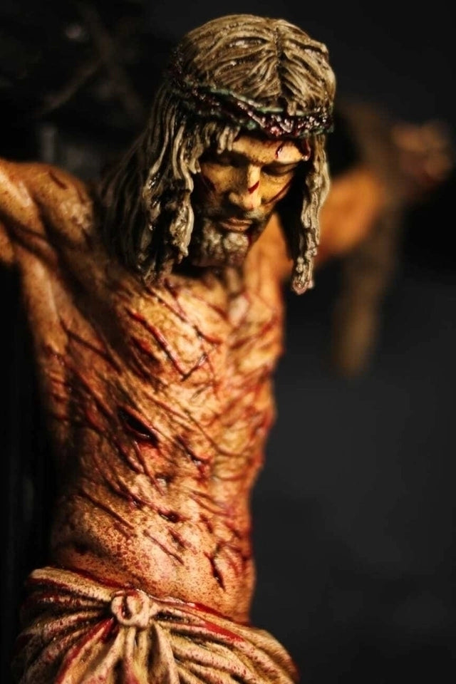 CRUCIFIXO 1 METRO PAIXÃO DE CRISTO CHAGAS ULTRA REALISTAS MESA