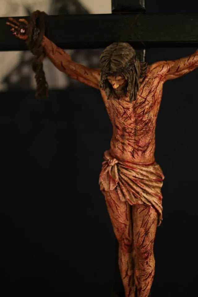 CRUCIFIXO 90 CM PAIXÃO DE CRISTO CHAGAS ULTRA REALISTAS PAREDE